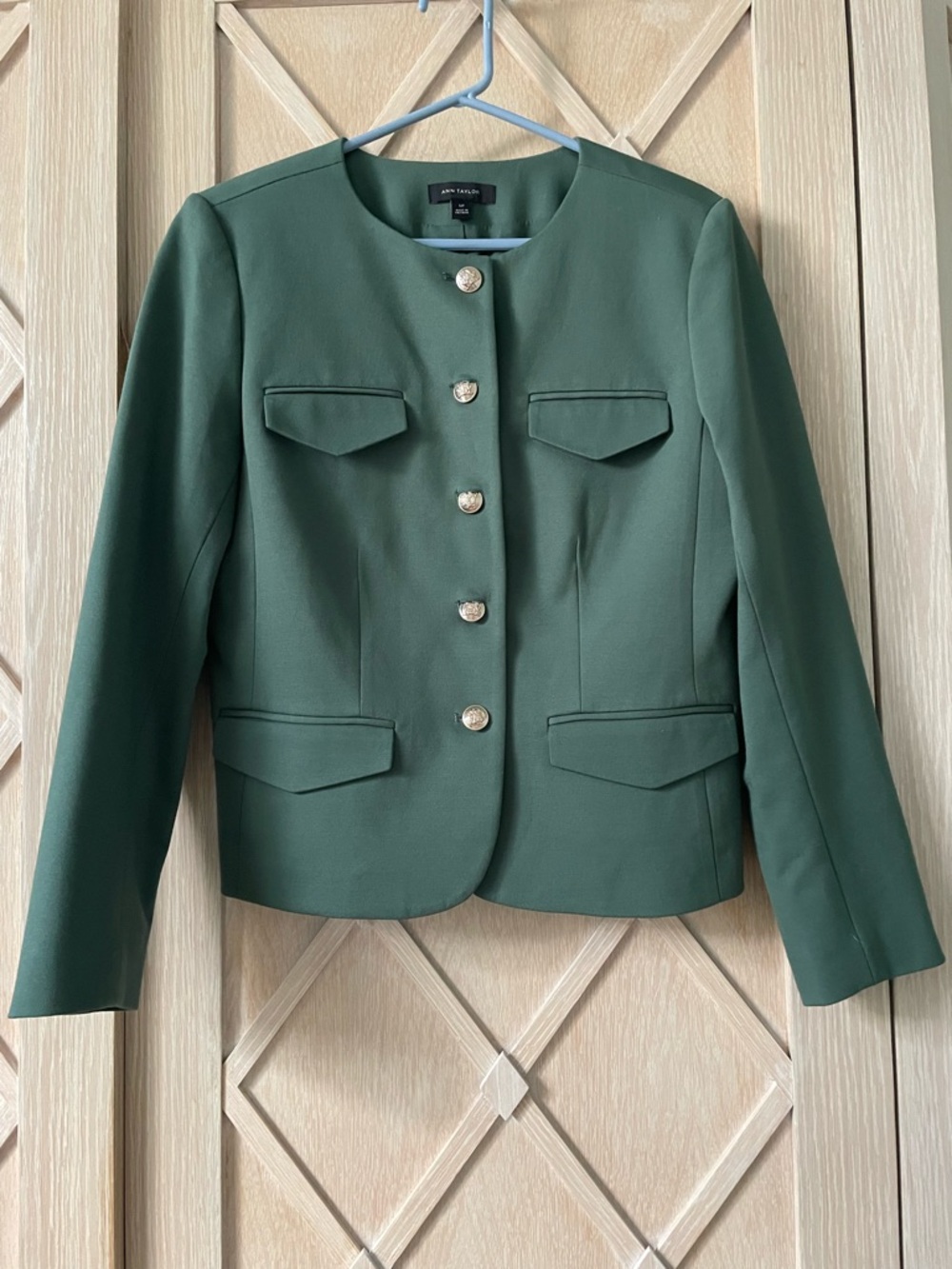 Ann Taylor Dark Green Collarless Button Blazer
